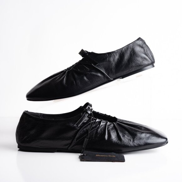 Massimo Dutti Soft Leather Ballet Flats Mary Janes Black US 9 EU 40 NWB 1578/450 - Picture 2 of 10